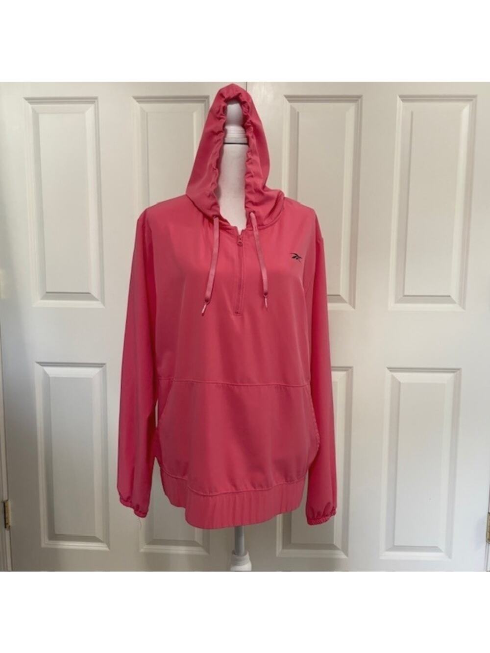 Reebok XXL Coral Pink Hoodie Half Zip Pullover with Kangaroo Pocket